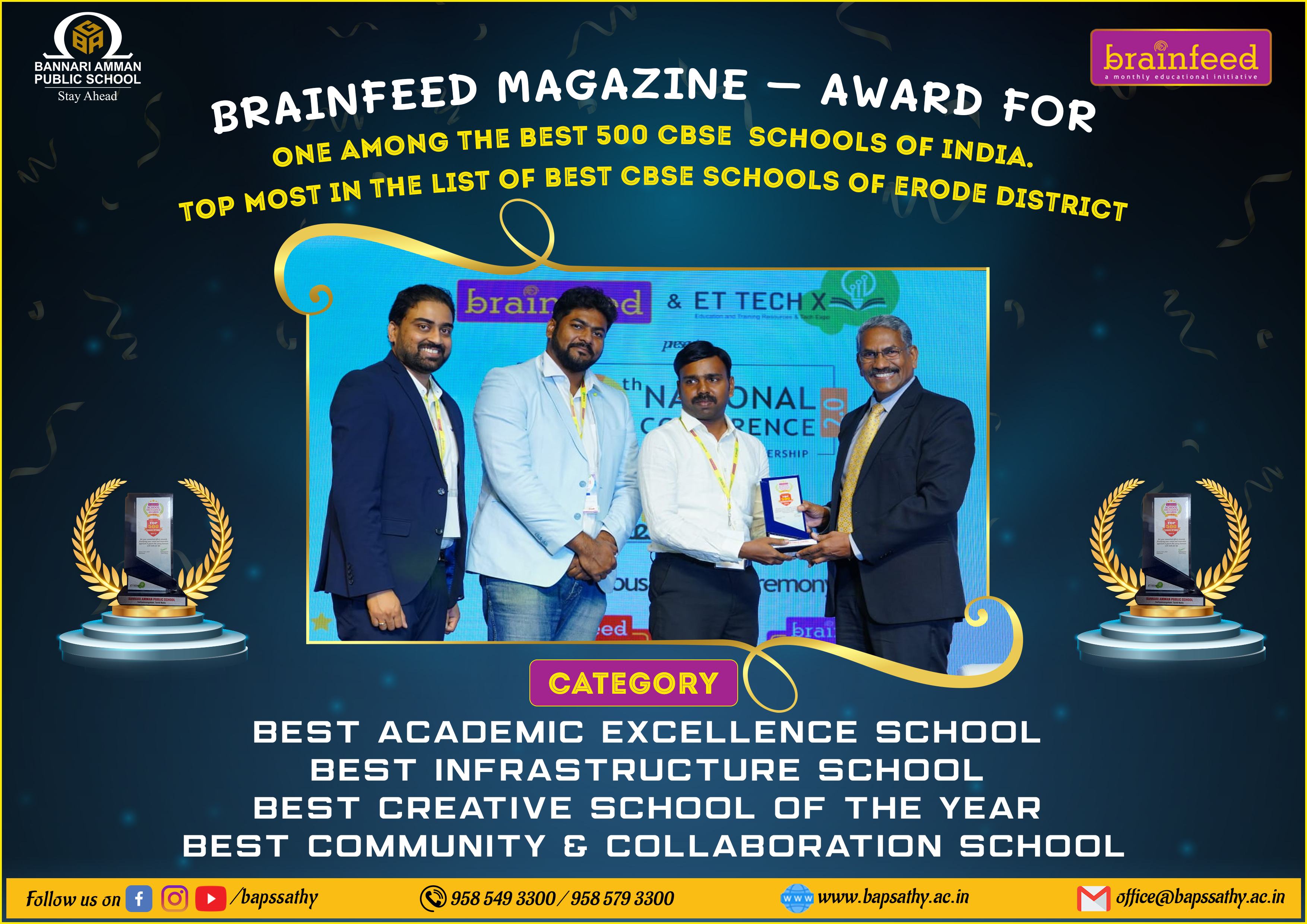 Brain feed Award Best CBSE Bannari Amman Public School Sathyamangalam